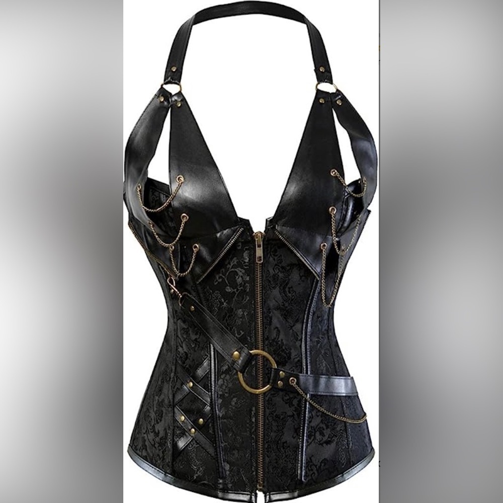 Steampunk Corset Vintage Zip Shapewear Steampunk Corset Punk Leather Corset​​​​